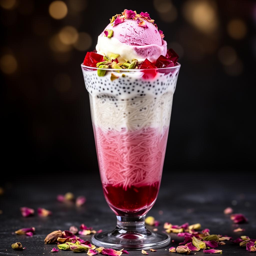 Royal falooda glass with rose, ice cream and nuts
