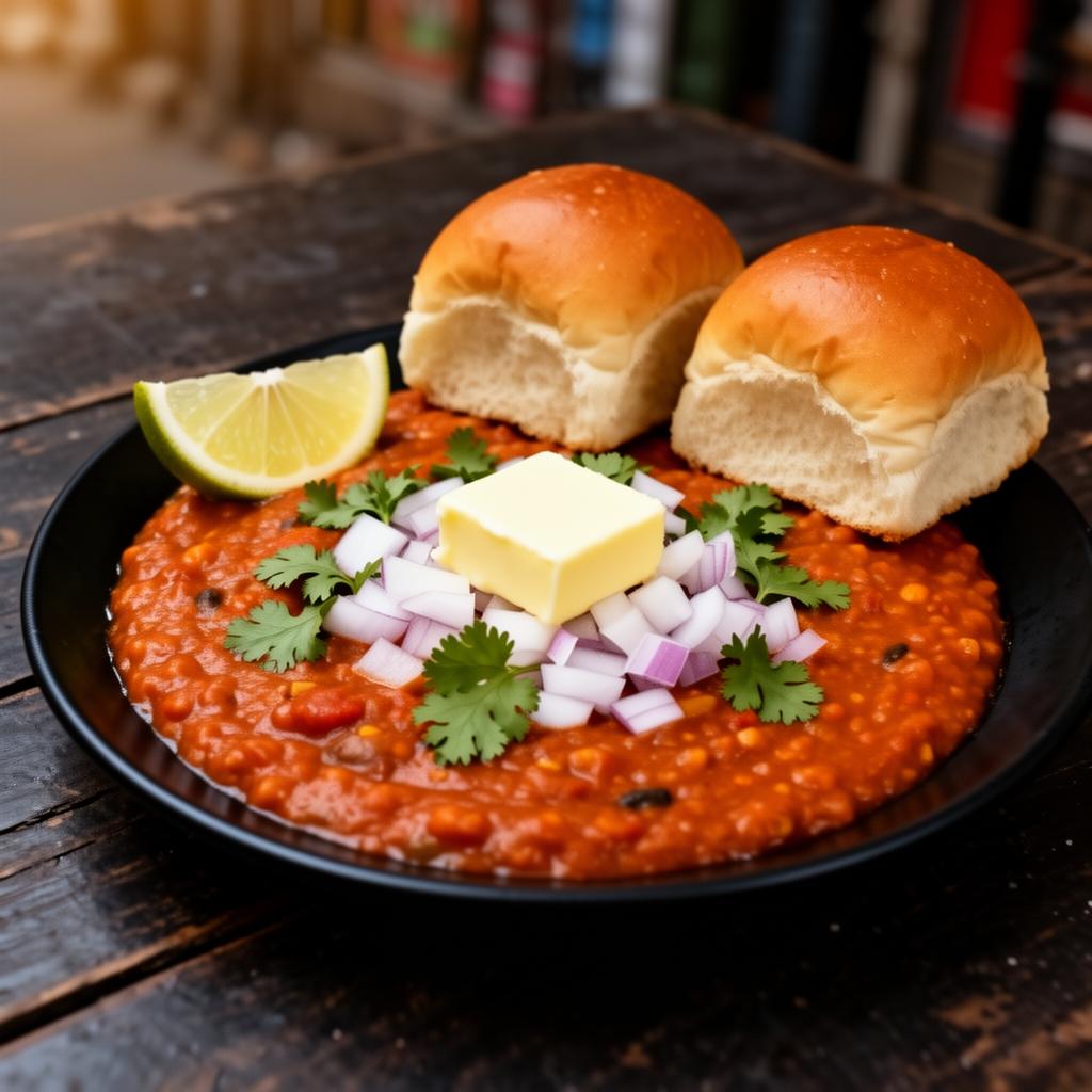 Buttery Mumbai-style pav bhaji with onions