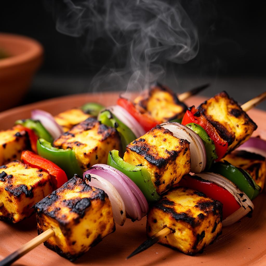 Smoky tandoori paneer tikka skewers
